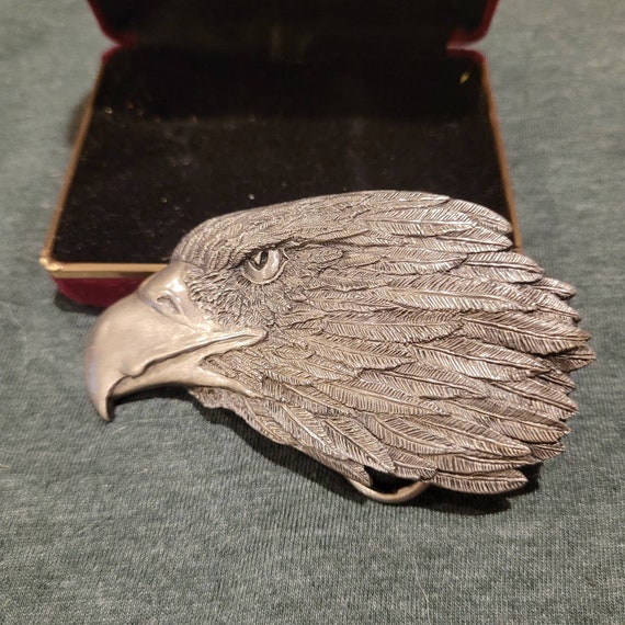 Vintage bald eagle head belt buckle - image 2