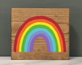 Mini Wooden Sign, Rainbow Sign, Rainbow Decor, Wooden Block Decor, Tiered Tray Decor, Rainbow Kids Room, Wooden Block Signs, Wall Hanging