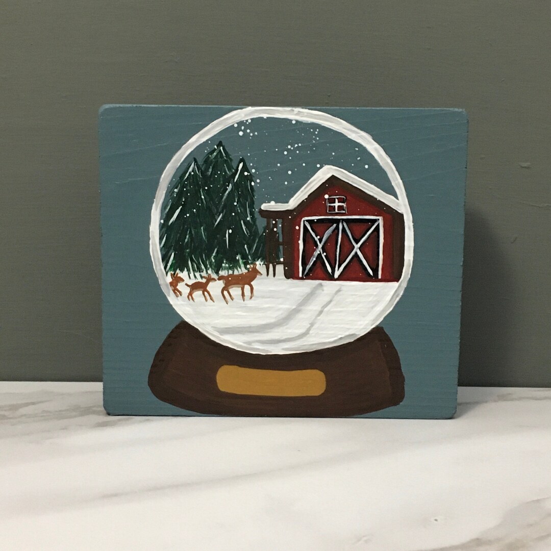 Snow Globe Painting Winter Tray Decor Tiered Tray Signs Etsy