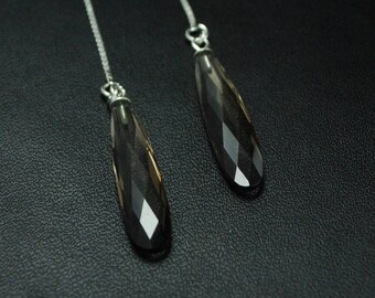 Smoky Quartz Earrings (Sterling Silver Threaders) - AAA Quality