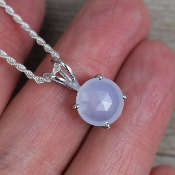 Natural Chalcedony Pendant Necklace (Sterling Silver) - Genuine Rose Cut Chalcedony - 10 mm Round