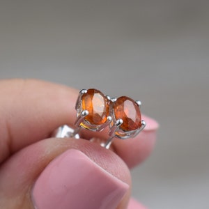 Orange Kyanite Stud Earrings - Sterling Silver - Genuine Faceted Gemstone Studs - 6 x 4 mm Oval