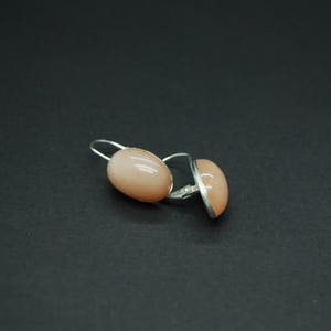 Peach Moonstone Earrings - Sterling Silver Leverbacks