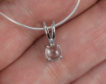 Dainty Aquamarine Pendant / Necklace - Smooth Round Aquamarine - Sterling Silver - Choice of Chain