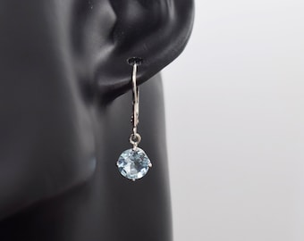 Sky Blue Topaz Drop Earrings - 8 mm Faceted Round Topaz - Sterling Silver Leverbacks