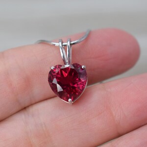 Ruby (Synthetic) Heart Pendant Necklace (Sterling Silver) - Red - Faceted Gemstone - 12 mm