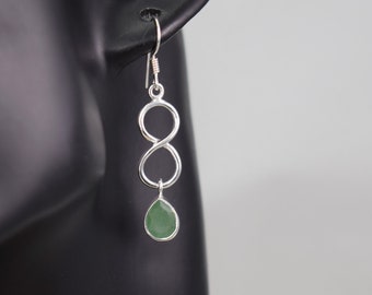 Emerald Infinity Drop Earrings - 8x6 mm Pear / Teardrop Stones - Sterling Silver