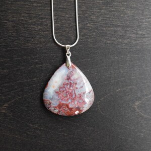 Indonesian Red Moss Agate Pendant - Pear / Teardrop - Semi Precious Stone - Sterling Silver - Choice of Chain