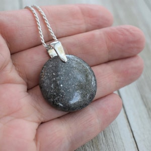Black Sunstone Pendant - Round - Semi Precious Stone - Sterling Silver - Choice of Chain