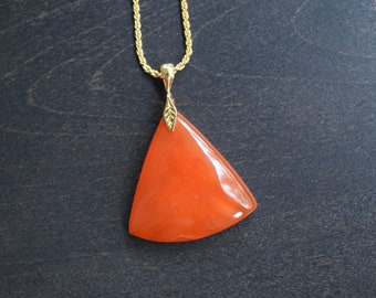 Carnelian Pendant / Necklace (Gold Plated) - Trillion  Shape Semi Precious Stone - Choice of Chain