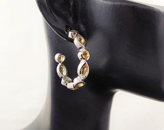 Citrine Hoop Earrings - Mixed Shape - Sterling Silver Gemstone Hoop Stud Earrings