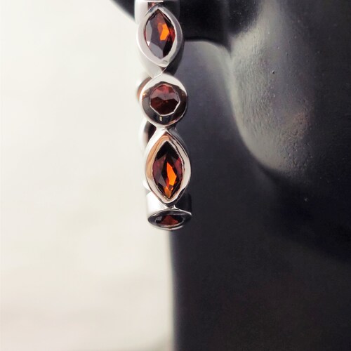 Garnet Earrings - Dark Red shops Garnet - Mixed Shape - Sterling Silver Gemstone Hoop Stud Earrings