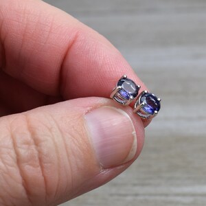 Iolite Stud Earrings (Sterling Silver) - Natural Faceted Gemstone - 5 mm