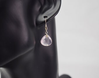 Rose Quartz Drop Earrings - Faceted Stone - AAA Quality - Natural Pastel Pink Gemstone - Sterling Silver