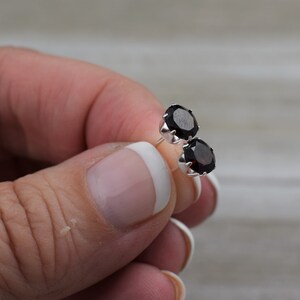 thumbnail interactive-video image 1 of 5mm Genuine Garnet Stud Earrings – Round Faceted Bright Red, 925 Sterling Silver, Rubaa 1 of 2
