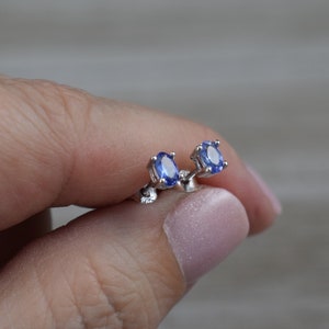 Tanzanite Stud Earrings (Sterling Silver) - Natural Faceted Gemstone Studs - 5 x 3 mm Oval