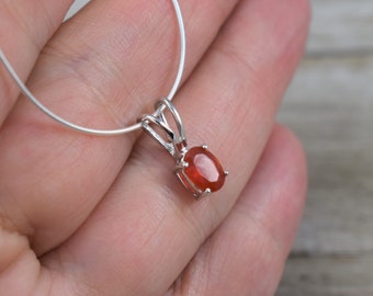 Mexican Fire Opal Pendant (Sterling Silver) - Orange - Cut Oval - 7 x 5 mm - Choice of Chain