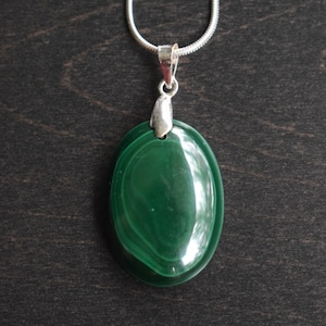 Malachite Pendant / Necklace - Oval - Natural Semi Precious Stone with Sterling Silver - Choice of Chain