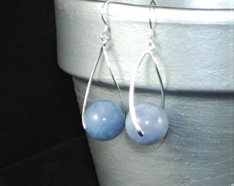 Blue Quartz "Wishbone" Earrings - Imitation Aquamarine - Sterling Silver Drop Earrings - Gemstone Earrings