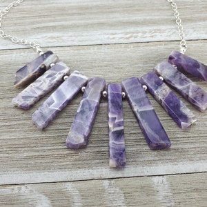 Cape Amethyst Stick Necklace - Deep Purple Stone - Sterling Silver