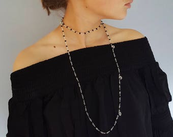 Long Onyx Bead  Necklace, December Birthstone Jewellery