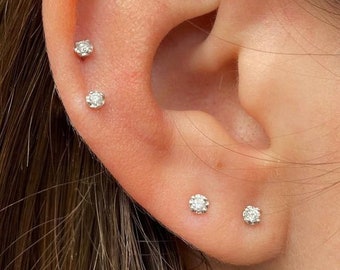 Surgical Steel Flat Back CZ Helix, Cartilage, Conch, Ear, Lip, Monroe Piercing Stud, Single Stud