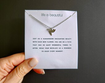 Humming Bird Necklace, Inspirational Message Card Jewellery, Mental Health Gift