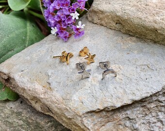 Hypoallergenic Star And Moon Stud Earrings, Asymmetrical Studs