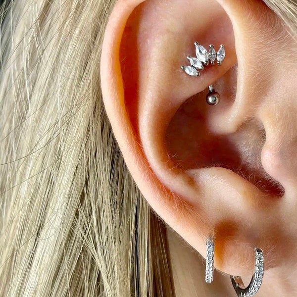 Piercing lotus Rook, piercing conque, haltère incurvé, cartilage, hélice, tragus, sourcils, piercing au lobe, acier chirurgical 16G