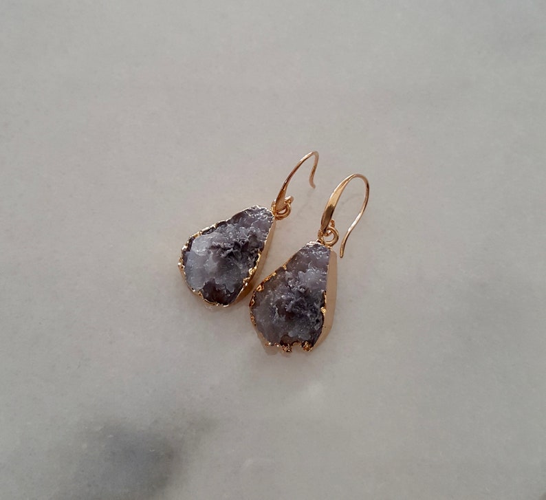 Black Rough Quartz And Resin Drop Earrings
