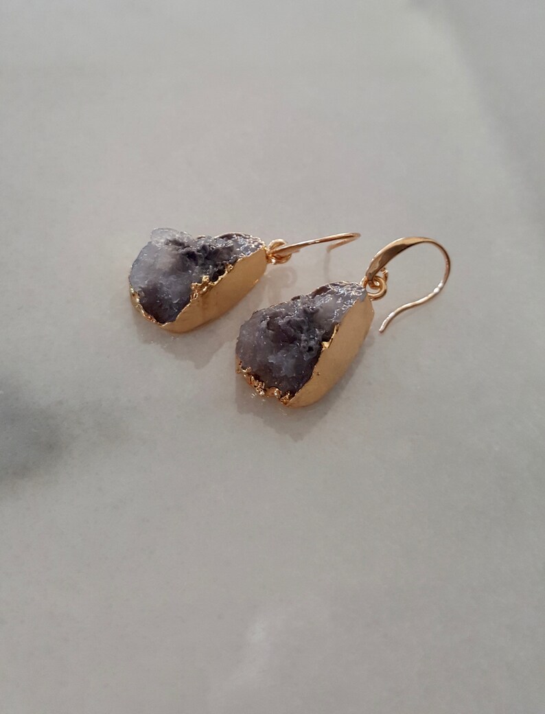 Black Rough Quartz And Resin Drop Earrings