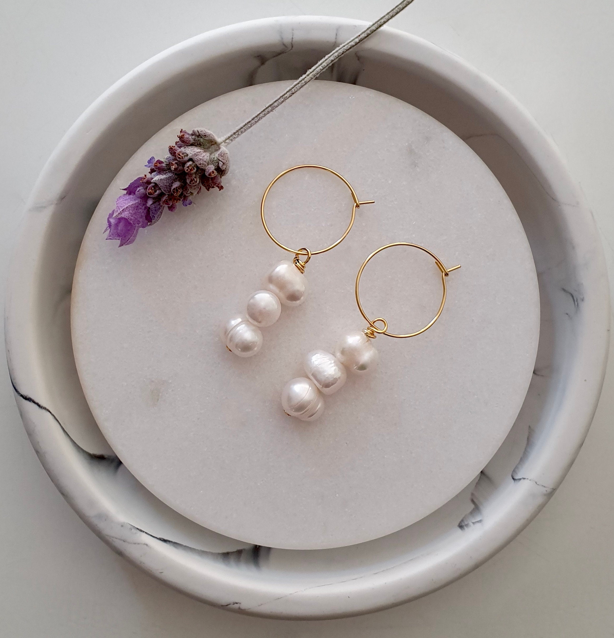 Triple Pearl Hoop Earrings Bridal Jewellery | Etsy