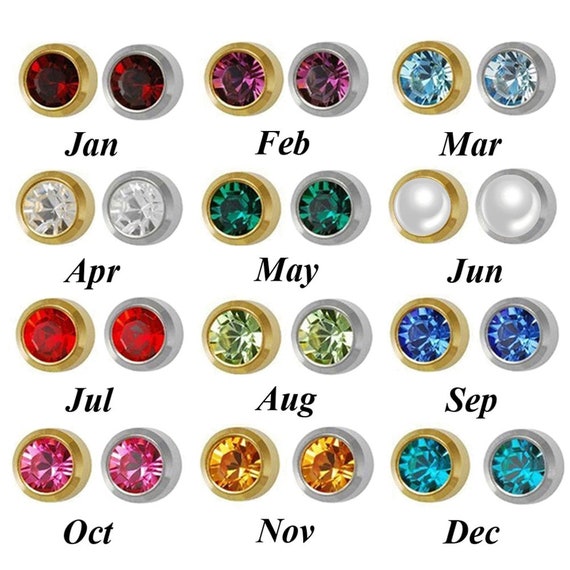Birthstone Stud Earrings Sterile Surgical Steel Etsy
