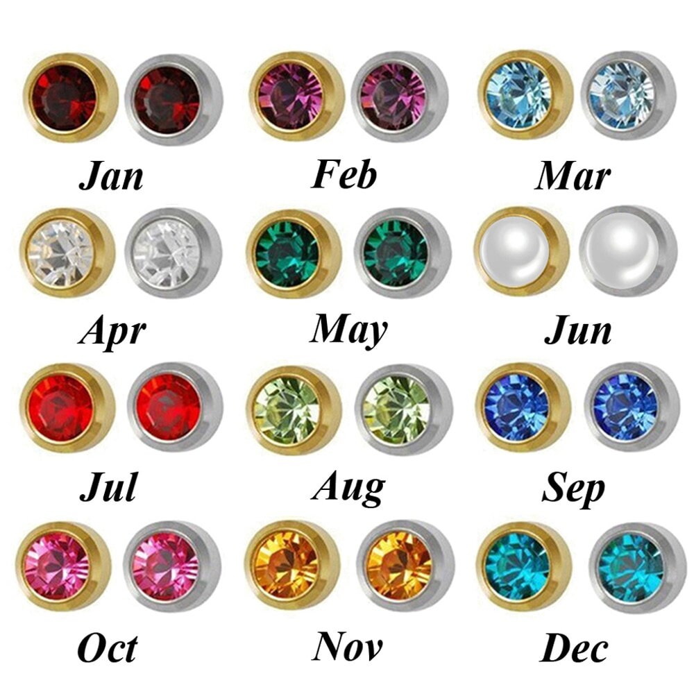 Birthstone Stud Earrings Sterile Surgical Steel Etsy UK