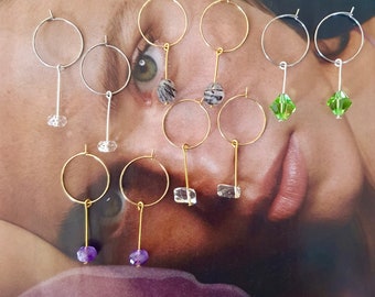 Minimalist Gemstone Drop Hoop Earrings, Symbolic Birthstone Jewellery, Hypoallergenic