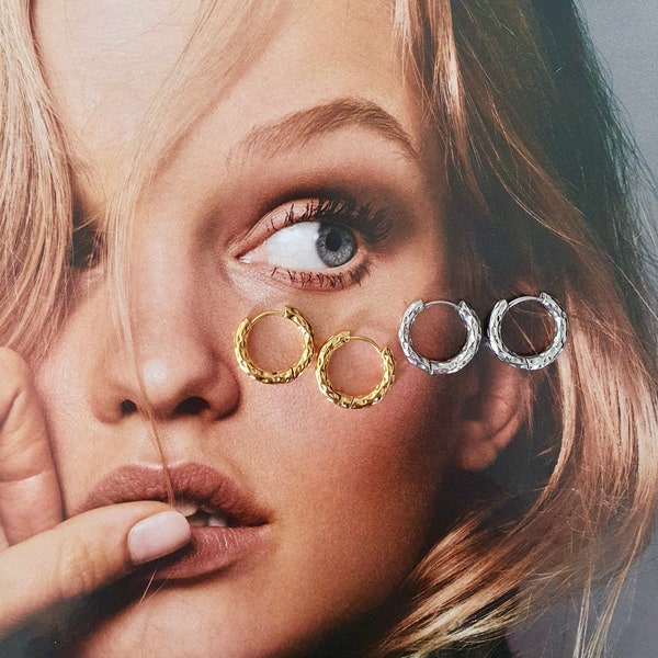 Minimalist Hammered Titanium Hoops In Silver Or Gold, Light Weight Hypoallergenic Hoops, 10, 12 Or 16MM