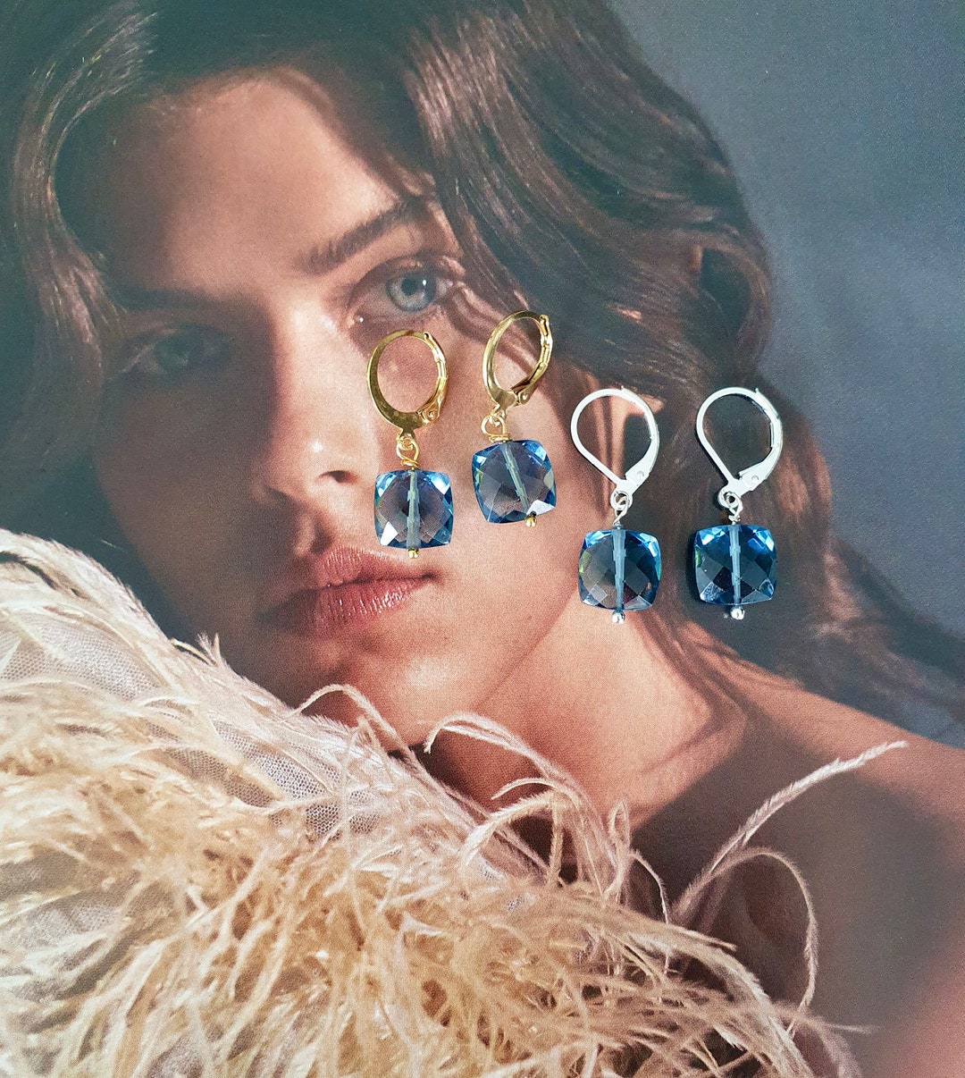 New Ins Vintage Blue Flower Earrings Gold-plated Copper Zirconia Flower  Stud Long Earrings For Women Girls Fashion Jewelry