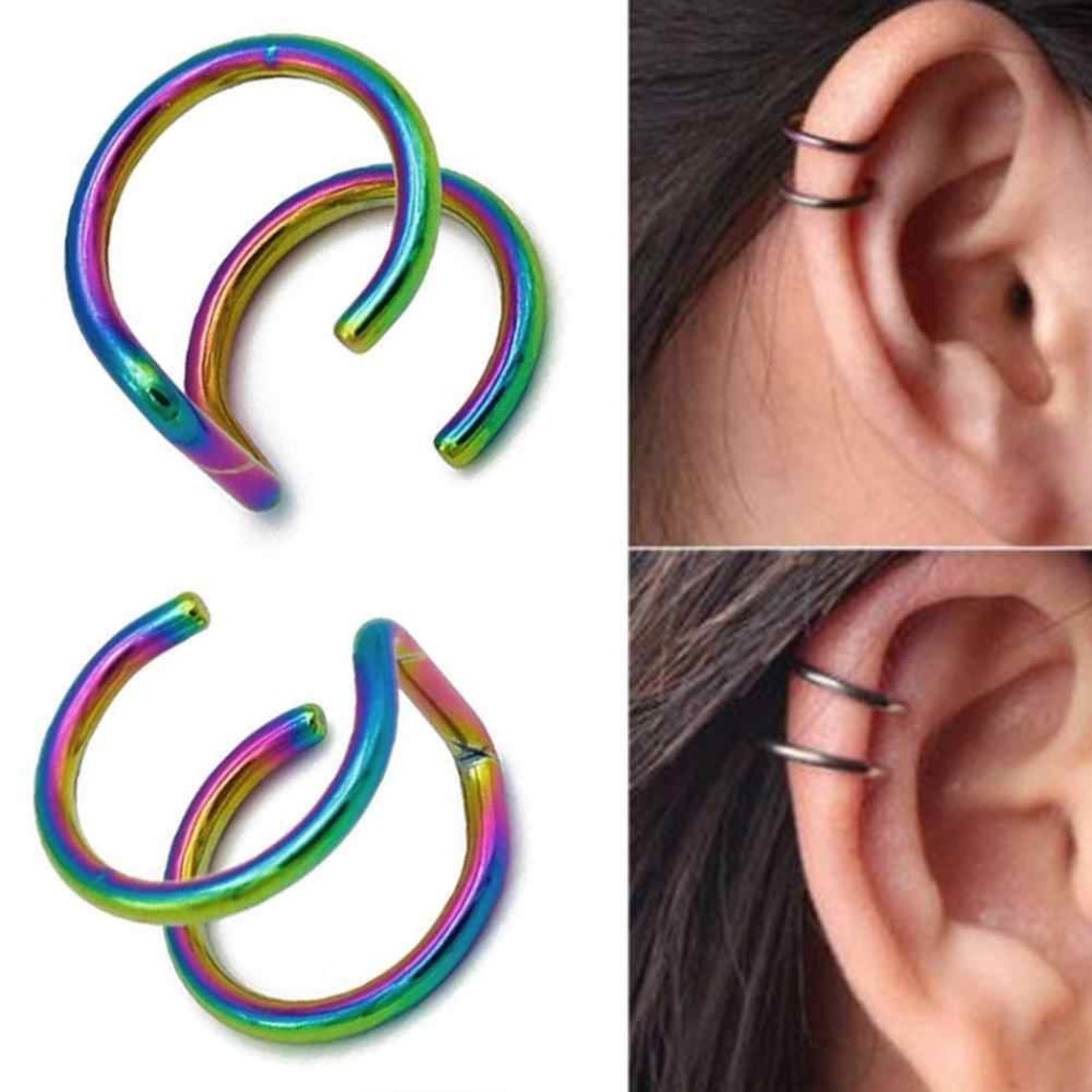 Rainbow Ear Cuff Helix Cartilage Earrings No Piercing Etsy