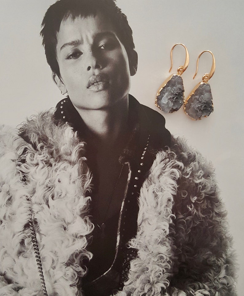 Black Rough Quartz And Resin Drop Earrings