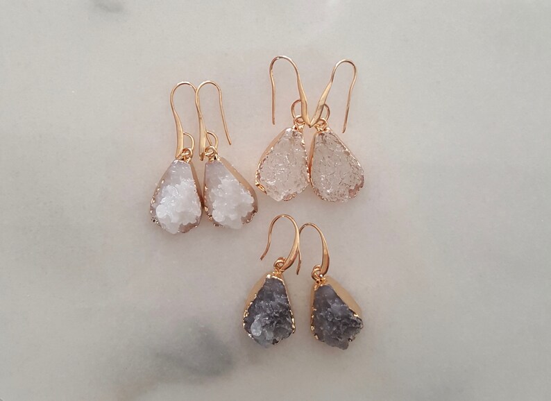 Black Rough Quartz And Resin Drop Earrings