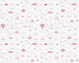 Doodlebug Designs - Lovebug Evelope White, Katoen Quilting Stof - Riley Blake Designs -