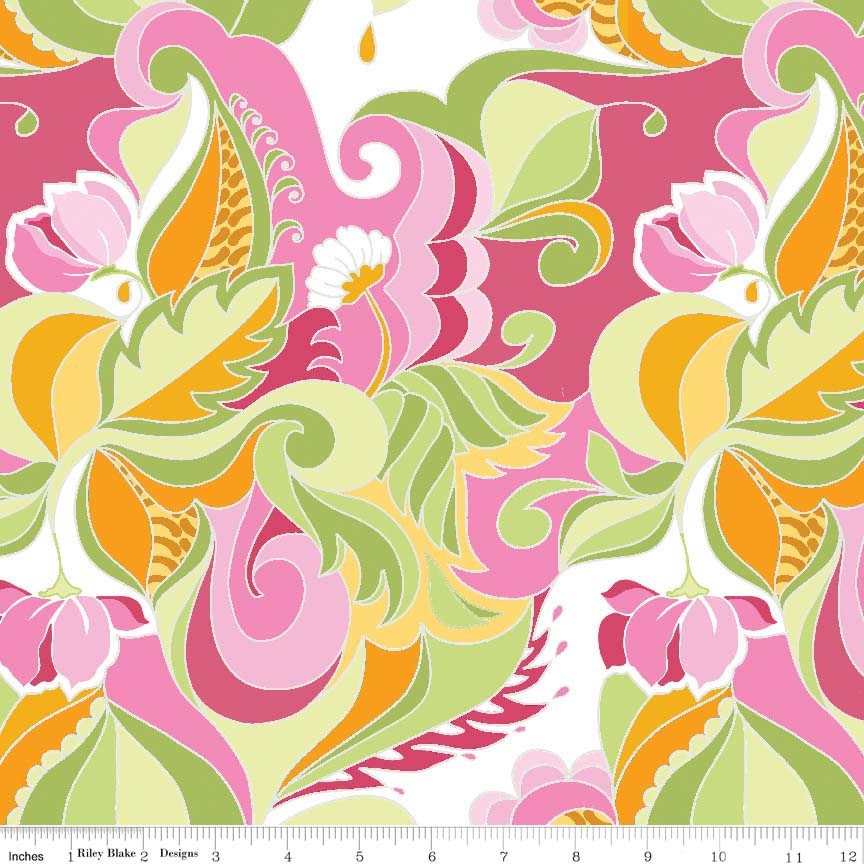 Floralicious Aqua Floral Stems Fabric by Lila Tueller - Riley