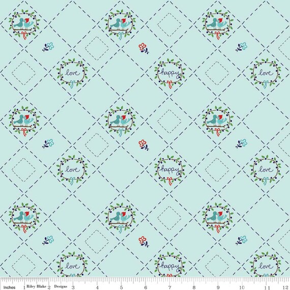 Tasha Noel - Country Girls - Birds Aqua By Riley Blake Designs Cotton Quilting Fabric by meter (1.1 yard)