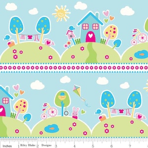 Melly and Me - Sweet Home - Home Main Blue By Riley Blake Designs Cotton Quilting Fabric by meter (1.1 yard)