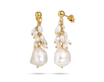 Natural Freshwater Pearl Earrings, Bridal Earrings, Gold Drop Earrings, Wedding Earrings, Birthday Gift for Her, Christmas Gift, by PURL