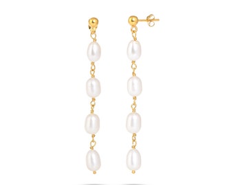 Freshwater Pearl Drop Earrings, Dangle Pearl Earrings, Handmade Bridal Earring, Long Pearl Earring, Wedding Earring, Christmas Gift, by PURL
