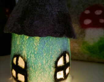 Felt Gnome House Lamp ice blue