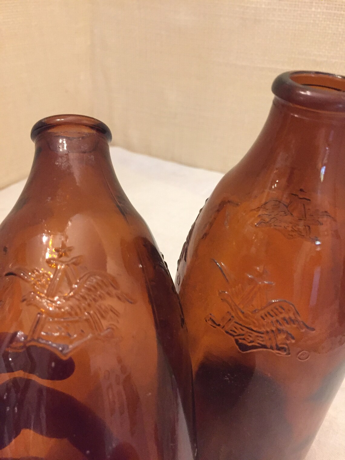 Two Vintage Anheuser Busch Beer Bottles with Embossed Eagle Etsy