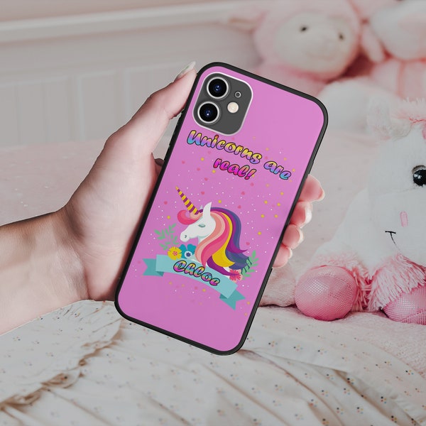 Funda de teléfono personalizada Pink Unicorn Design CUALQUIER NOMBRE Funda de teléfono personalizada para la mayoría de los iPhone, iPod y Samsung Galaxy