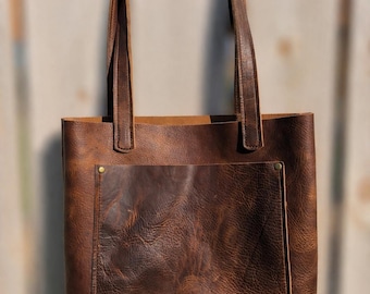 The Charlie Leather Tote Bag | Handmade Leather Shoulder Bag | Everyday Carryall | Western Rustic Leather Bag | Diaper Bag Alternative